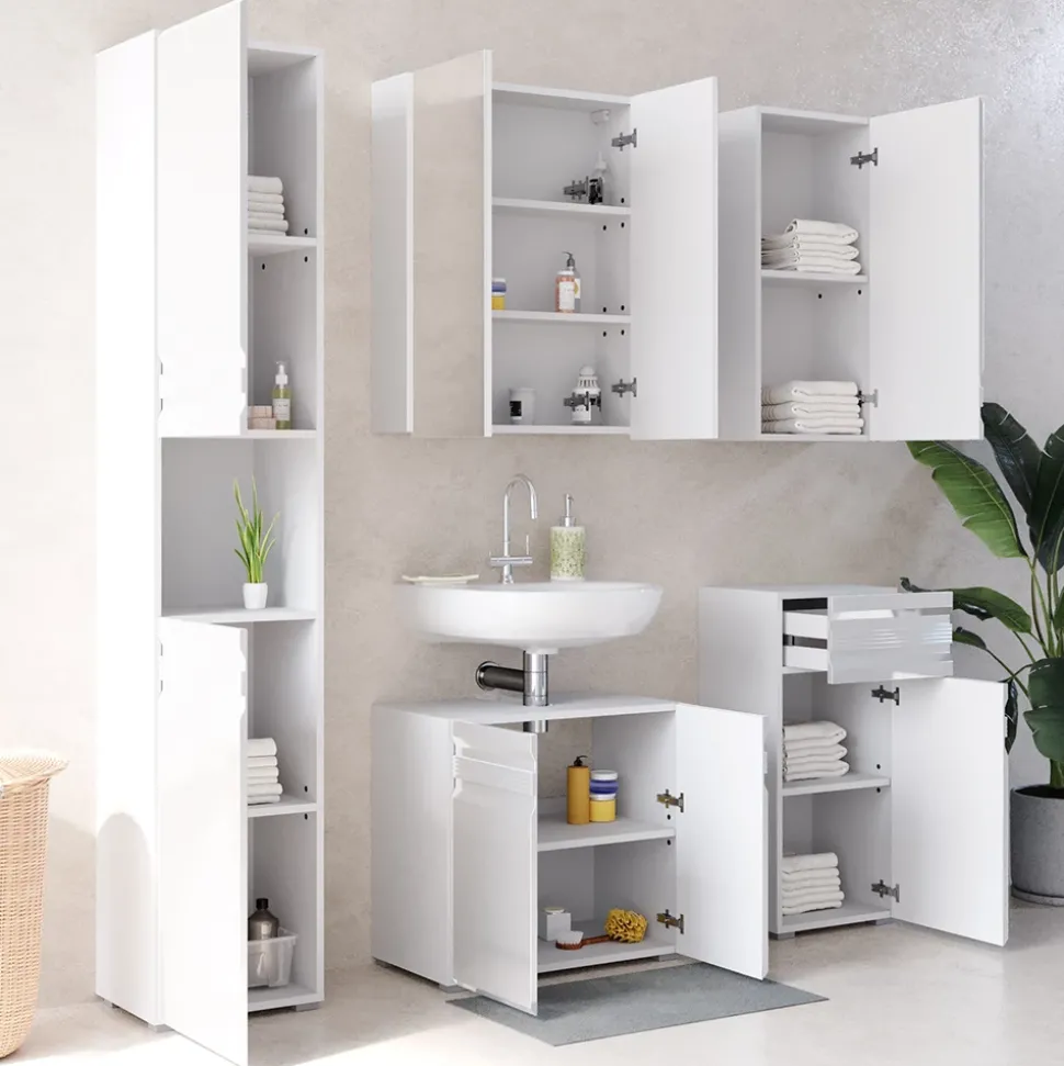 Badmöbel-Set Fredd Weiß Hochglanz 5 Teile Vicco