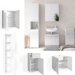 Badmöbel-Set Fredd Weiß Hochglanz 4 Teile Vicco