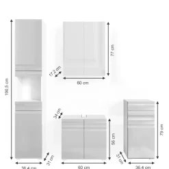 Badmöbel-Set Fredd Weiß Hochglanz 4 Teile Vicco