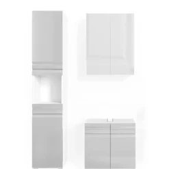 Badmöbel-Set Fredd Weiß Hochglanz 3 Teile, mit Hochschrank Vicco