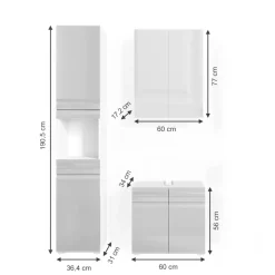 Badmöbel-Set Fredd Weiß Hochglanz 3 Teile, mit Hochschrank Vicco
