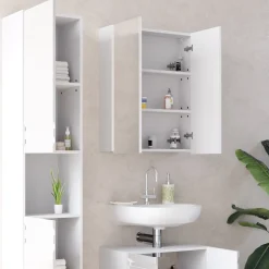 Badmöbel-Set Fredd Weiß Hochglanz 3 Teile, mit Hochschrank Vicco