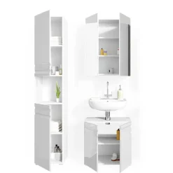 Badmöbel-Set Fredd Weiß Hochglanz 3 Teile, mit Hochschrank Vicco