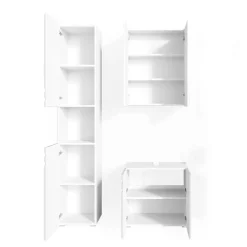 Badmöbel-Set Fredd Weiß Hochglanz 3 Teile, mit Hochschrank Vicco