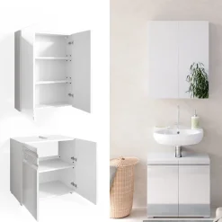 Badmöbel-Set Fredd Weiß Hochglanz 2 Teile Vicco