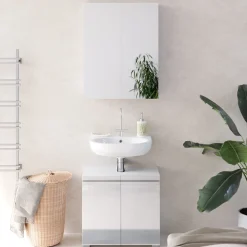 Badmöbel-Set Fredd Weiß Hochglanz 2 Teile Vicco