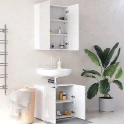 Badmöbel-Set Fredd Weiß Hochglanz 2 Teile Vicco