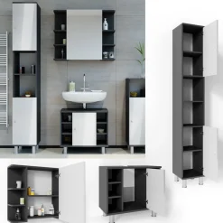 Badmöbel-Set Fynn Anthrazit 3 Teile, mit Hochschrank Vicco