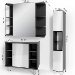Badmöbel-Set Fynn Anthrazit 3 Teile, mit Hochschrank Vicco