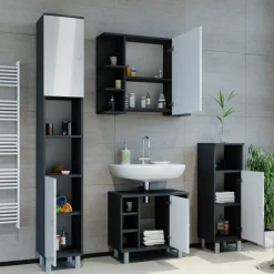 Badmöbel-Set Fynn Anthrazit 3 Teile, mit Hochschrank Vicco