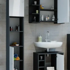 Badmöbel-Set Fynn Anthrazit 3 Teile, mit Hochschrank Vicco