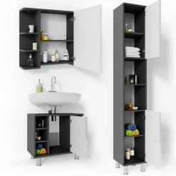 Badmöbel-Set Fynn Anthrazit 3 Teile, mit Hochschrank Vicco