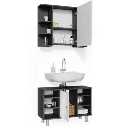 Badmöbel-Set Fynn Anthrazit 2 Teile, Unterschrank 80 cm Vicco