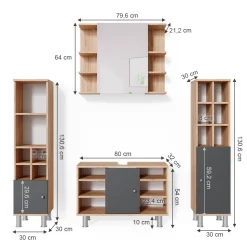 Badmöbel-Set Fynn Goldkraft Eiche 4 Teile, mit Midischränke Vicco