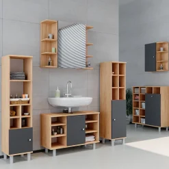 Badmöbel-Set Fynn Goldkraft Eiche 4 Teile, mit Midischränke Vicco