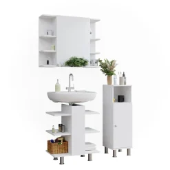 Badmöbel-Set Fynn Weiß 3 Teile, mit Midischrank Vicco