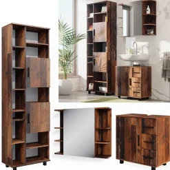 Badmöbel-Set Ilias Eiche rustikal 3 Teile, mit Unterschrank 60 cm Vicco