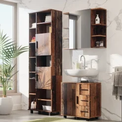 Badmöbel-Set Ilias Eiche rustikal 3 Teile, mit Unterschrank 60 cm Vicco