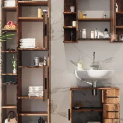 Badmöbel-Set Ilias Eiche rustikal 3 Teile, mit Unterschrank 60 cm Vicco