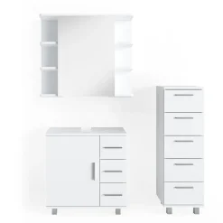 Badmöbel-Set Ilias Weiß 3 Teile, mit Midischrank Vicco