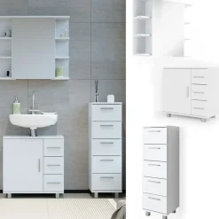 Badmöbel-Set Ilias Weiß 3 Teile, mit Midischrank Vicco