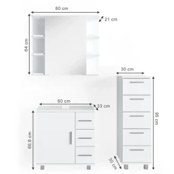 Badmöbel-Set Ilias Weiß 3 Teile, mit Midischrank Vicco