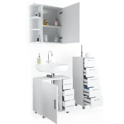 Badmöbel-Set Ilias Weiß 3 Teile, mit Midischrank Vicco