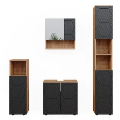 Badmöbel-Set Irma Anthrazit mit Wabenstruktur 4 Teile, mit Hochschrank Vicco