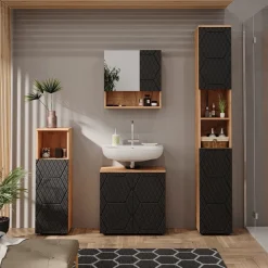 Badmöbel-Set Irma Anthrazit mit Wabenstruktur 4 Teile, mit Hochschrank Vicco