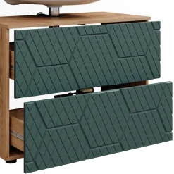 Badmöbel-Set Irma Grün/Goldkraft Eiche 3 Teile, mit Unterschrank 80 cm Vicco