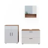 Badmöbel-Set Irma Weiß Hochglanz/Goldkraft Eiche 3 Teile, mit Unterschrank 80 cm Vicco