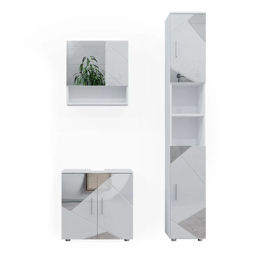 Badmöbel-Set Irma Weiß Hochglanz mit Einsätzen 3 Teile, mit Hochschrank Vicco