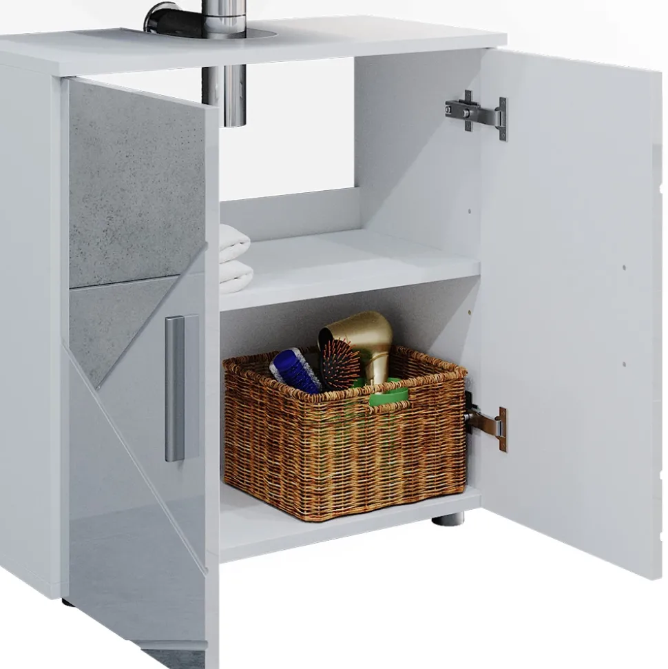 Badmöbel-Set Irma Weiß Hochglanz mit Einsätzen 3 Teile, mit Hochschrank Vicco