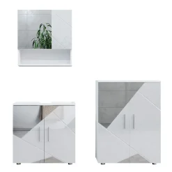 Badmöbel-Set Irma Weiß Hochglanz mit Einsätzen 3 Teile, mit Unterschrank 60 cm Vicco