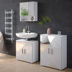 Badmöbel-Set Irma Weiß Hochglanz mit Einsätzen 3 Teile, mit Unterschrank 60 cm Vicco