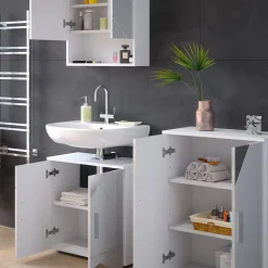 Badmöbel-Set Irma Weiß Hochglanz mit Einsätzen 3 Teile, mit Unterschrank 60 cm Vicco