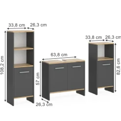 Badmöbel-Set Karli Anthrazit/Goldkraft Eiche 3-teilig Vicco
