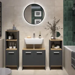 Badmöbel-Set Karli Anthrazit/Goldkraft Eiche 3-teilig Vicco