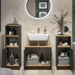 Badmöbel-Set Karli Anthrazit/Goldkraft Eiche 3-teilig Vicco