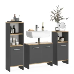 Badmöbel-Set Karli Anthrazit/Goldkraft Eiche 3-teilig Vicco