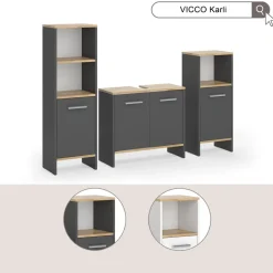 Badmöbel-Set Karli Anthrazit/Goldkraft Eiche 3-teilig Vicco