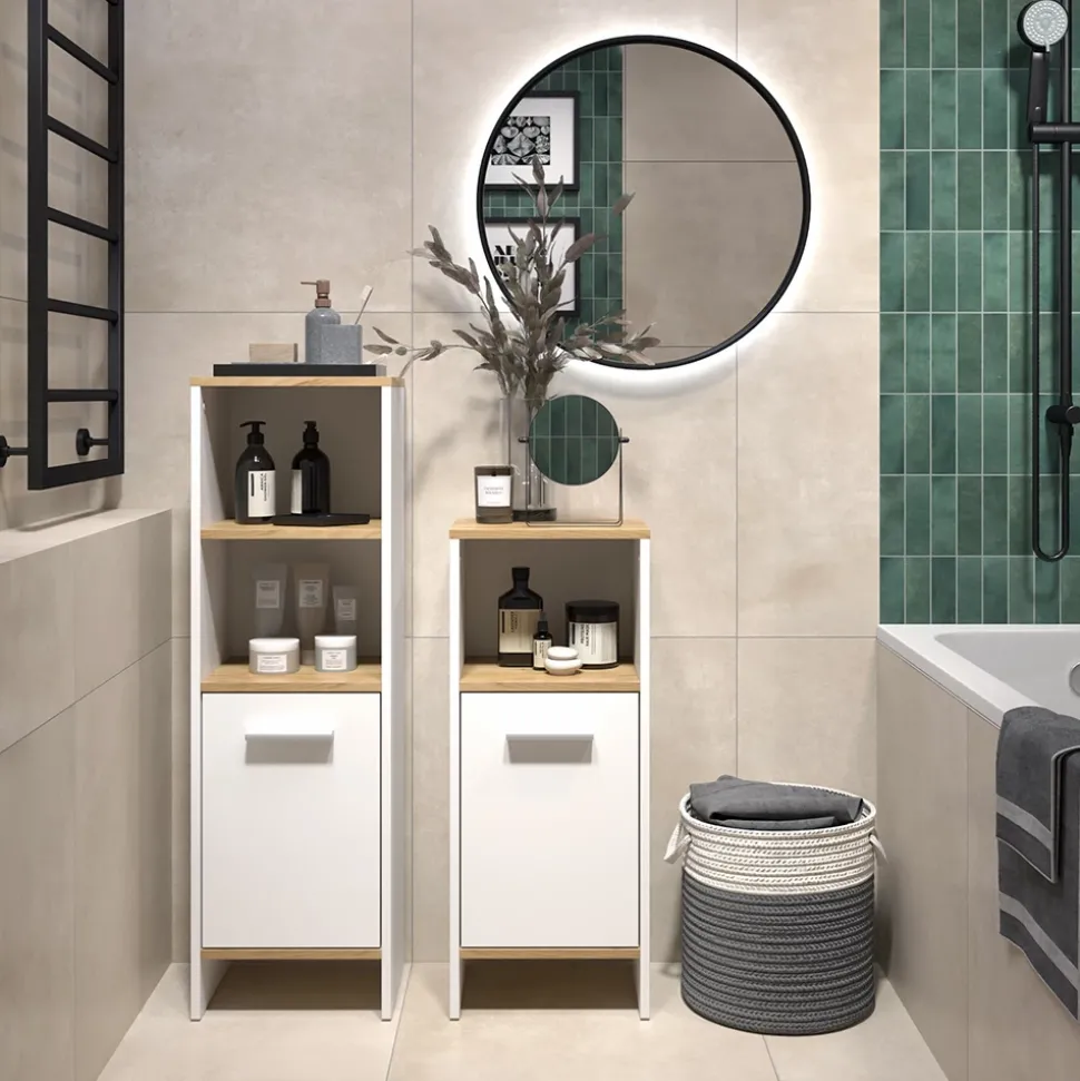 Badmöbel-Set Karli Weiß/Goldkraft Eiche 2 Teile Vicco