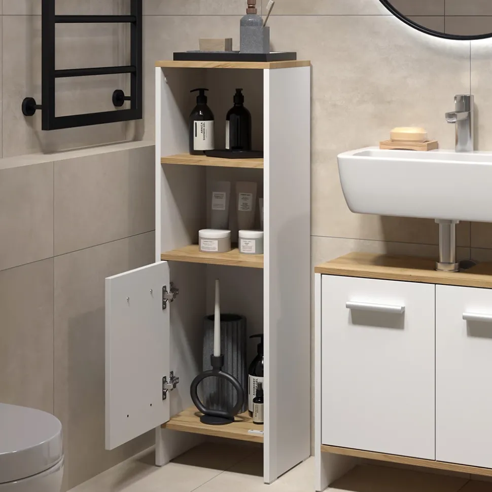 Badmöbel-Set Karli Weiß/Goldkraft Eiche 2 Teile Vicco