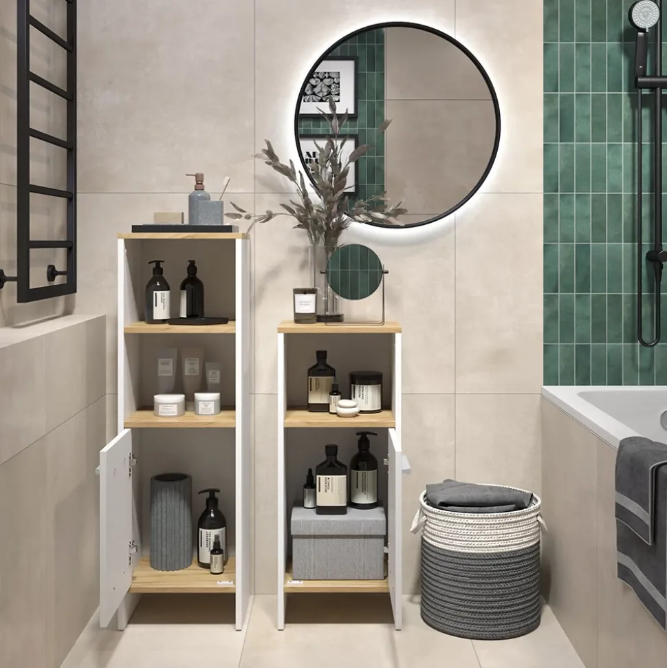 Badmöbel-Set Karli Weiß/Goldkraft Eiche 2 Teile Vicco