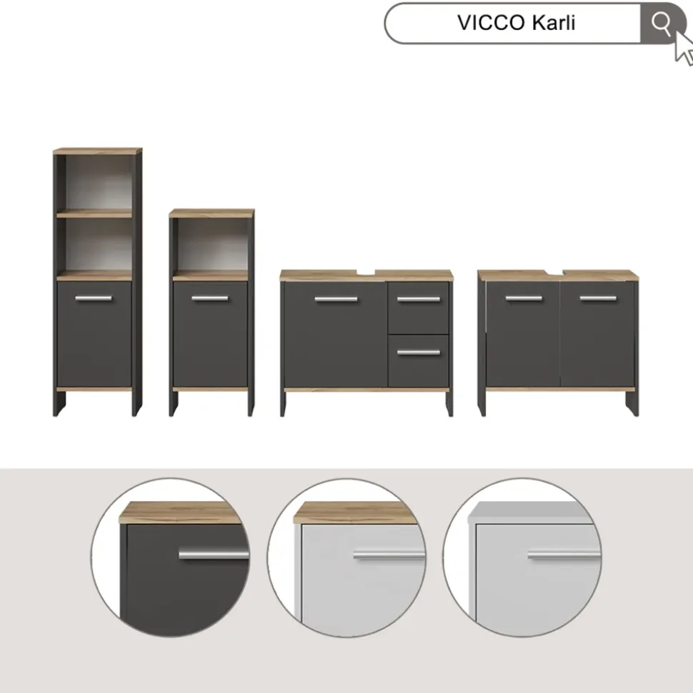 Badmöbel-Set Karli Weiß/Goldkraft Eiche 2 Teile Vicco