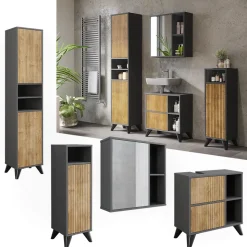 Badmöbel-Set Leano Anthrazit/Bergeiche Set 4 Vicco