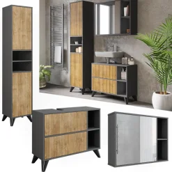 Badmöbel-Set Leano Anthrazit/Bergeiche 80 cm, Set 3 Vicco