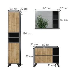 Badmöbel-Set Leano Anthrazit/Bergeiche 80 cm, Set 3 Vicco