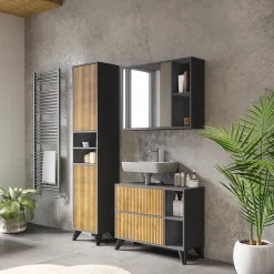 Badmöbel-Set Leano Anthrazit/Bergeiche 80 cm, Set 3 Vicco