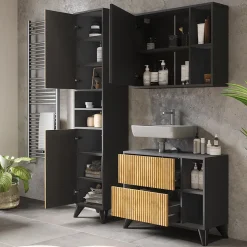 Badmöbel-Set Leano Anthrazit/Bergeiche 80 cm, Set 3 Vicco